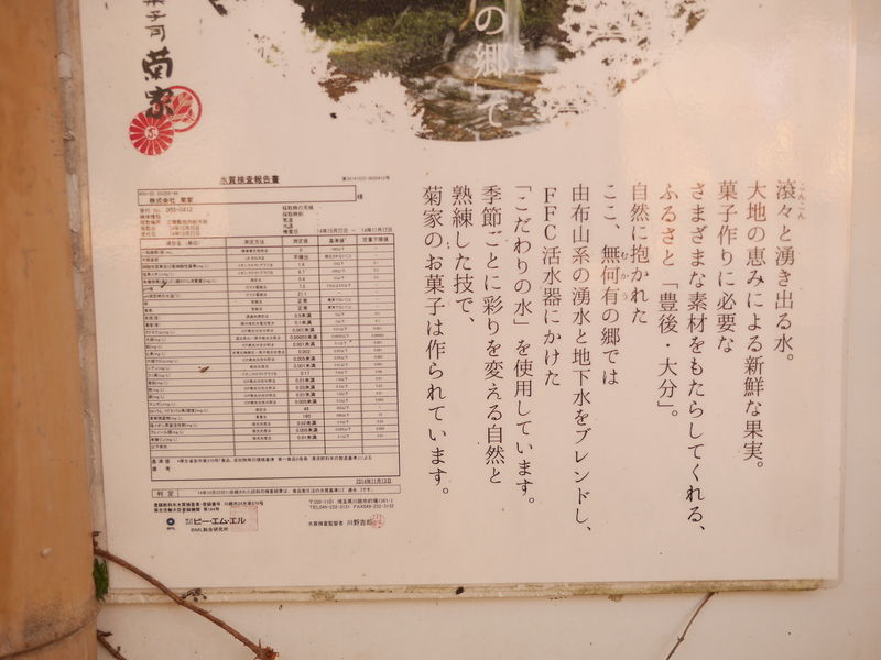 菊家本社工場の湧き水の水質報告書
